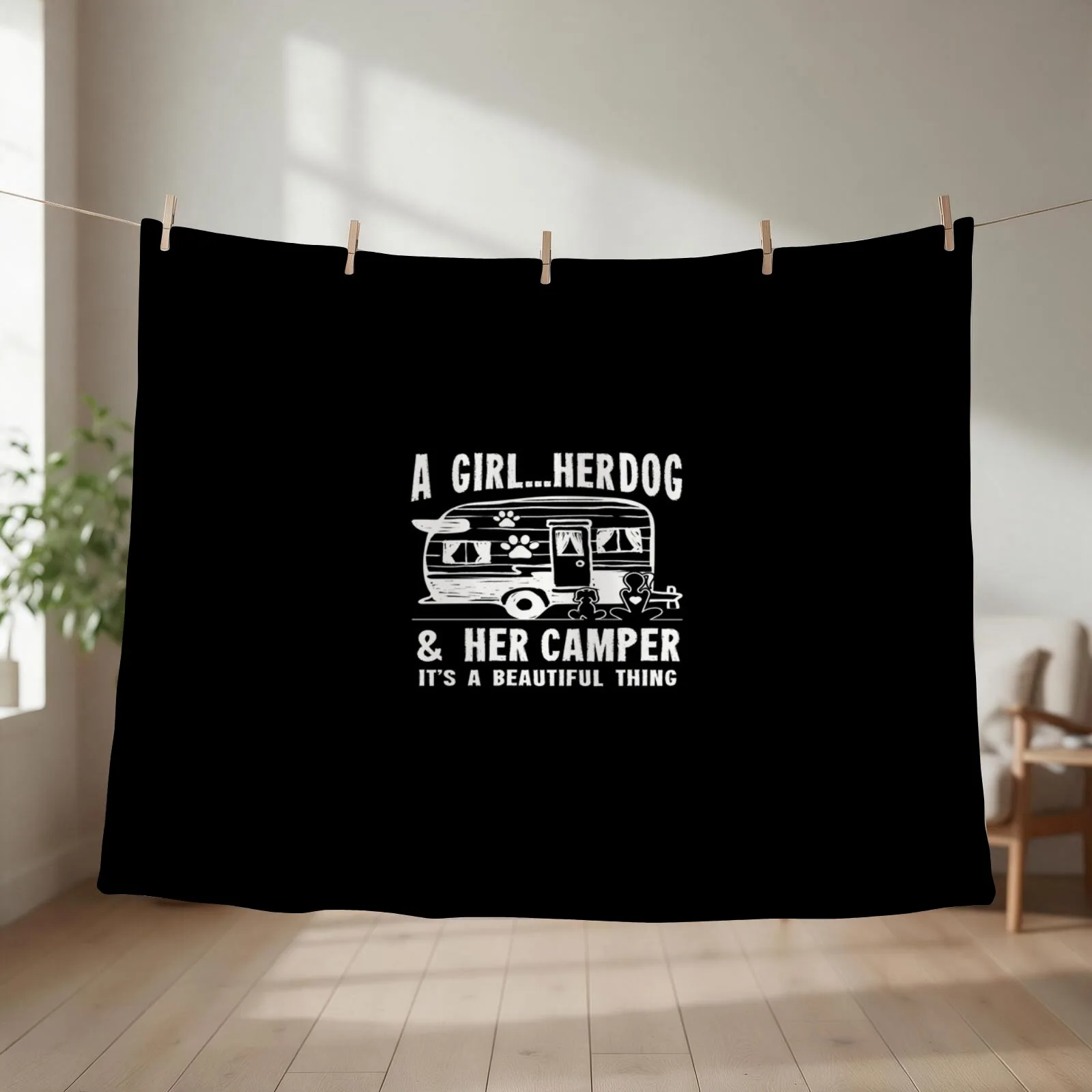 Camping T Shirt Camping Girl A Girl Her Dog And Her Camper Camper Campfire Gifts Tee Throw Blanket christmas decoration Blankets