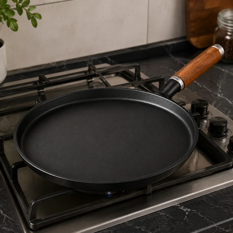 Heavy-Duty Cast Iron Frying Pan Compatible with Gas and Induction Stoves, Perfect for Cooking Eggs, Pancakes, Crepes, and Steaks