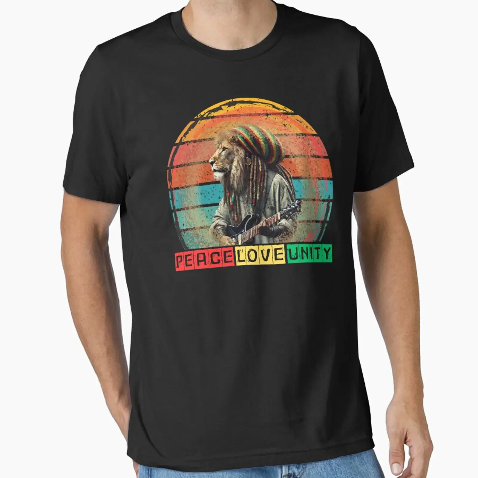 T-shirt essentiel Peace Love Unity, style vintage délavé, doux et confortable, pour un usage quotidien, motif graphique homme, légèrement décontracté