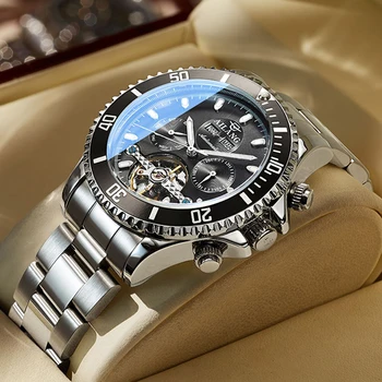 AILANG Men's Automatic Skeleton Mechanical Watch For Mens Watches Top Brand Luxury Stainless Steel Strap Reloj Hombre