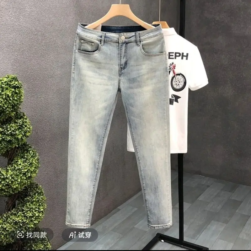 Clothes 2000s Bootcut Jeans for Man Light Blue Washed Jeans Men's Summer Thin Straight Work Men's Old Slim-fitting Retro Pants