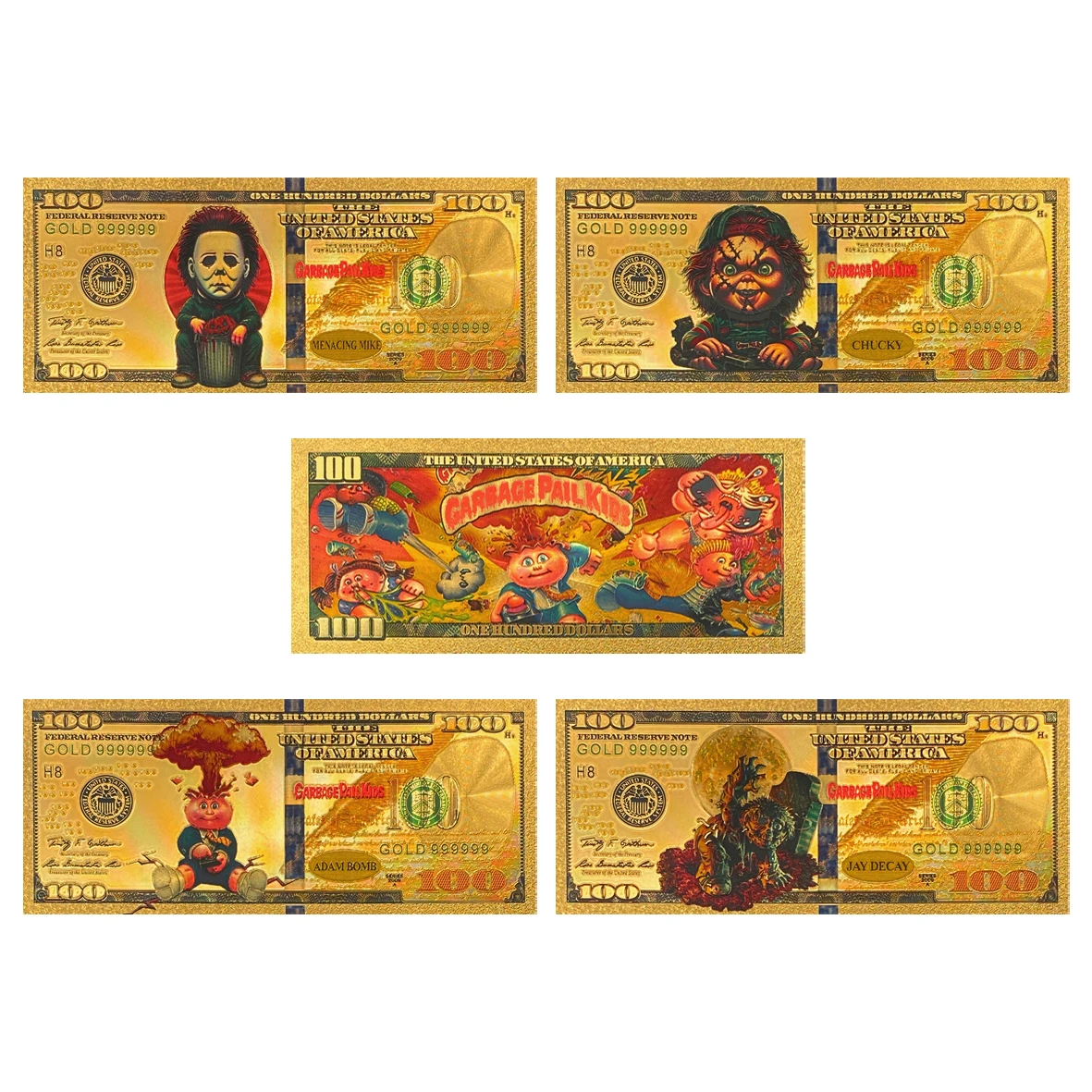 American Cartoon Characters Garbage Pail Kids Gold Banknote Funny Prank Card Game For Kids Birthday Christmas Gifts Collection