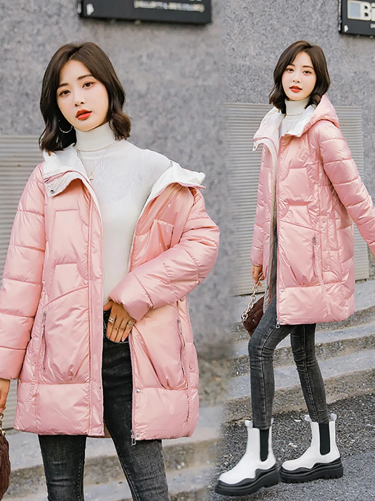 Vielleicht-Abrigo acolchado de algodón para mujer, Chaqueta larga con capucha, parka cálida y brillante, gruesa, invierno, novedad
