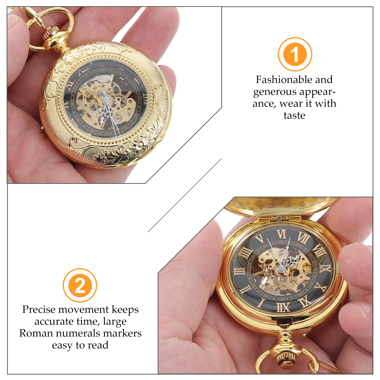 Mechanical Pocket Watch Vintage Zinc Alloy Roman Numerals Clock Necklace for Men Steampunk Lightweight Gift Birthday