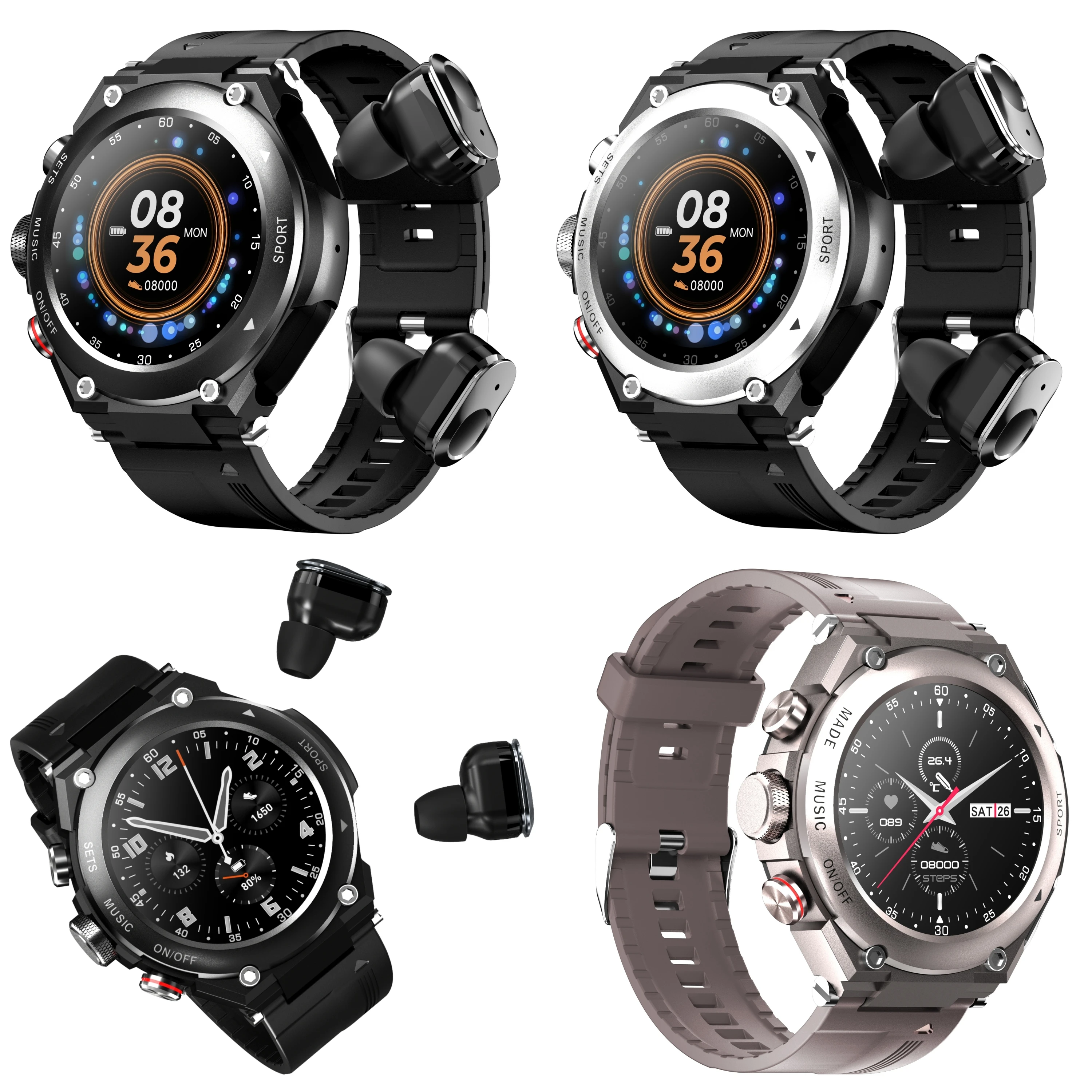 FOR T92 smart watch bracelet 2 in 1 TWS 1.28-inch full touch screen 470mah sports health monitoring fashion smart watch