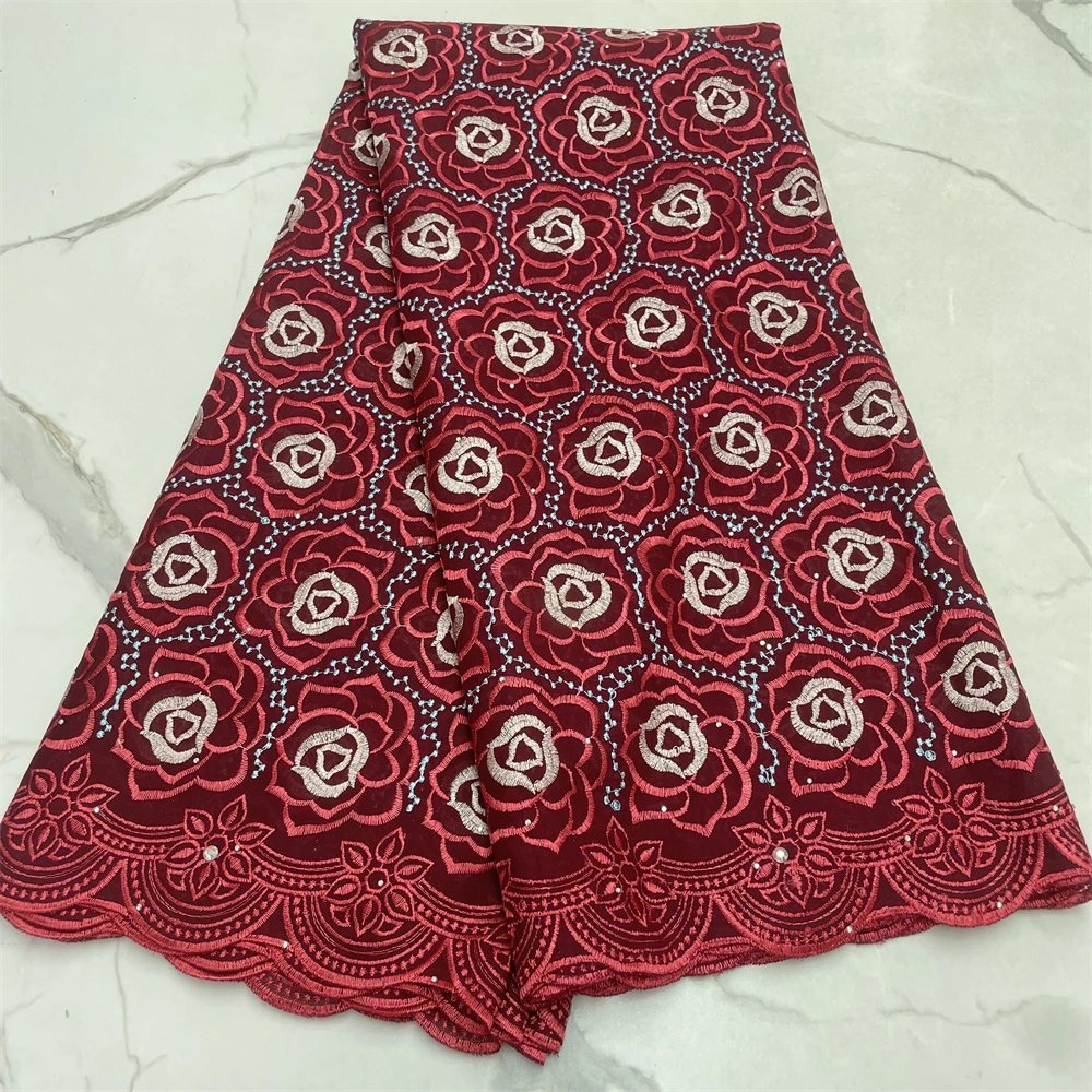 African Satin Cotton Lace Fabrics High Quality 2024 Swiss Voile Lace Fabric With Stones Nigerian Dry Voile Lace Fabric For Dress