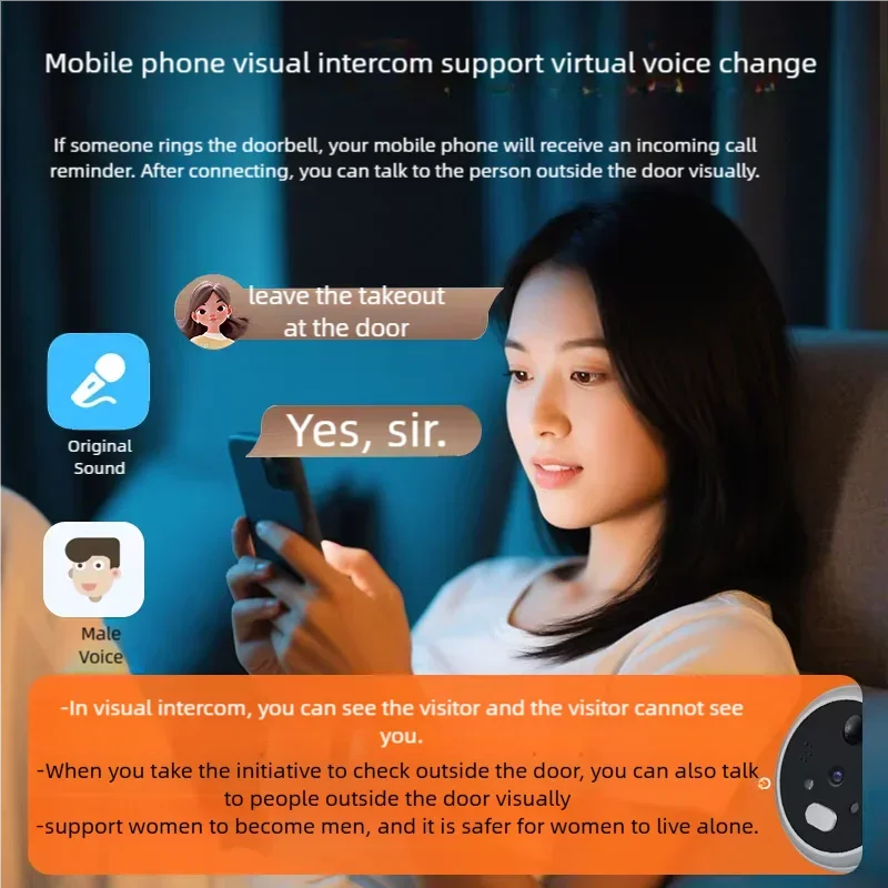 Yuezhe WiFi Smart Doorbell Peephole Camera with ICam365 APP 2000mAh All-day Video  Wireless 3MP Video Intercom Digital Door Eye