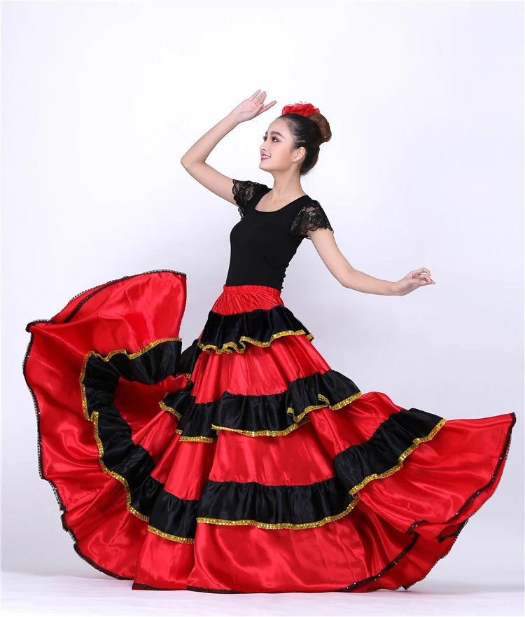 Ropa de baile de rendimiento, falda de Swing grande, danza del vientre, falda de baile de corrida de toro española, falda larga de práctica, disfraz