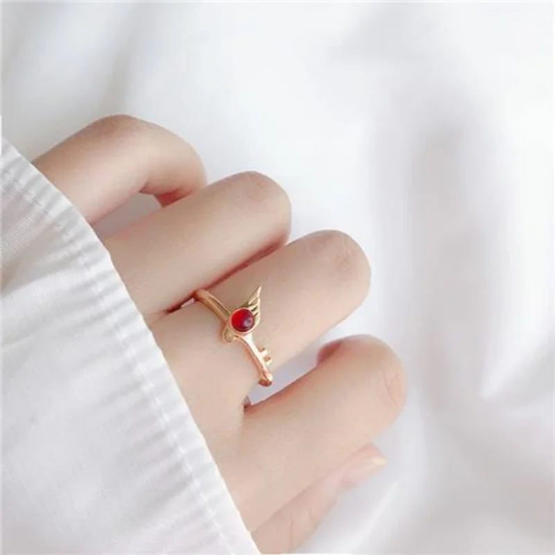 Anime Card Captor Sakura Cosplay Cherry Blossom Magic Stick Ring Pendant Ring Cute Props Accessories Halloween Gifts