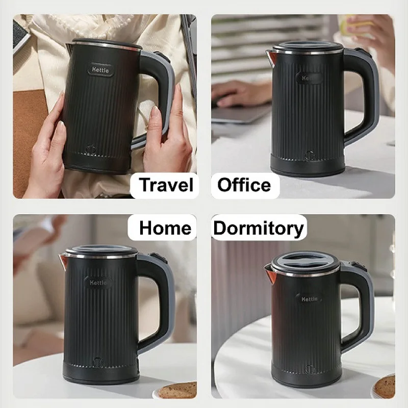 110V Portable Electric Kettle Double-layer 304 Stainless Steel Quick Water Boiler Travel Mini Kettle Automatic Power Off 800ml