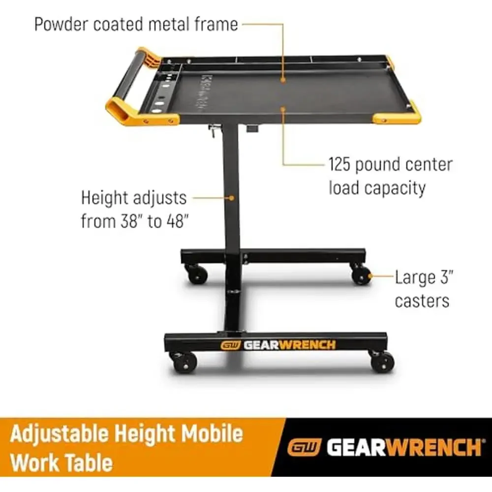 Mobile Work Table Adjustable Height Tubular Steel Frame Solvent Resistant EVA Mat 125lb Capacity 83166