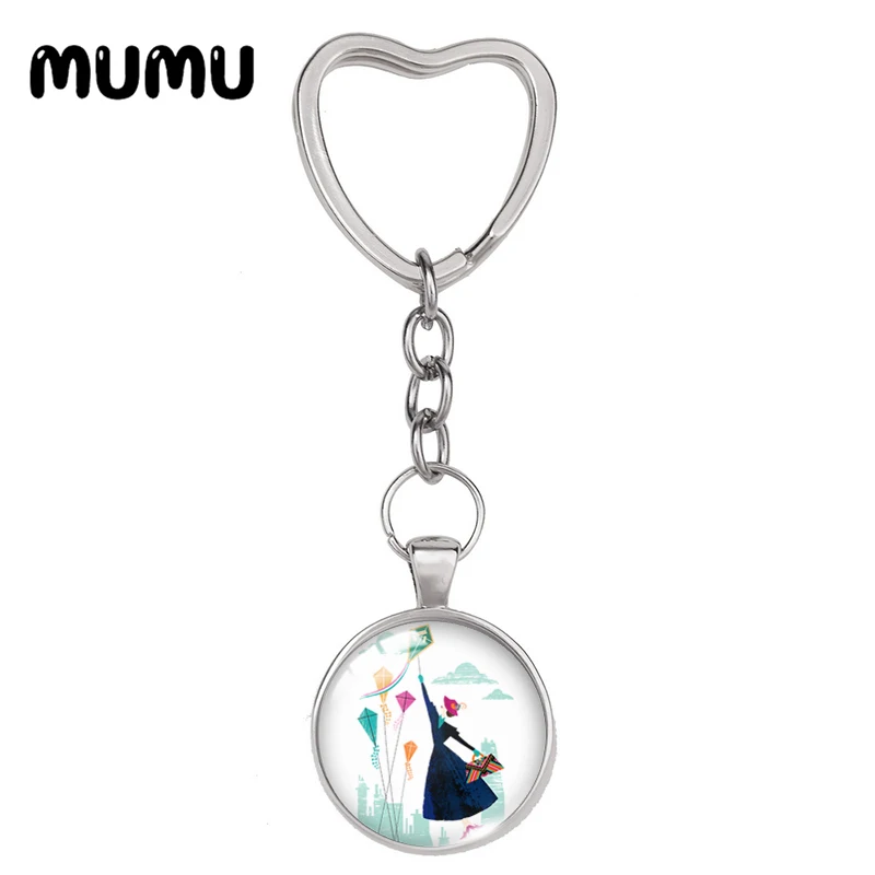 2024 New Mary Poppins Heart Keyring Movie Keychain Glass Dome Cabochon Jewelry Gifts Children