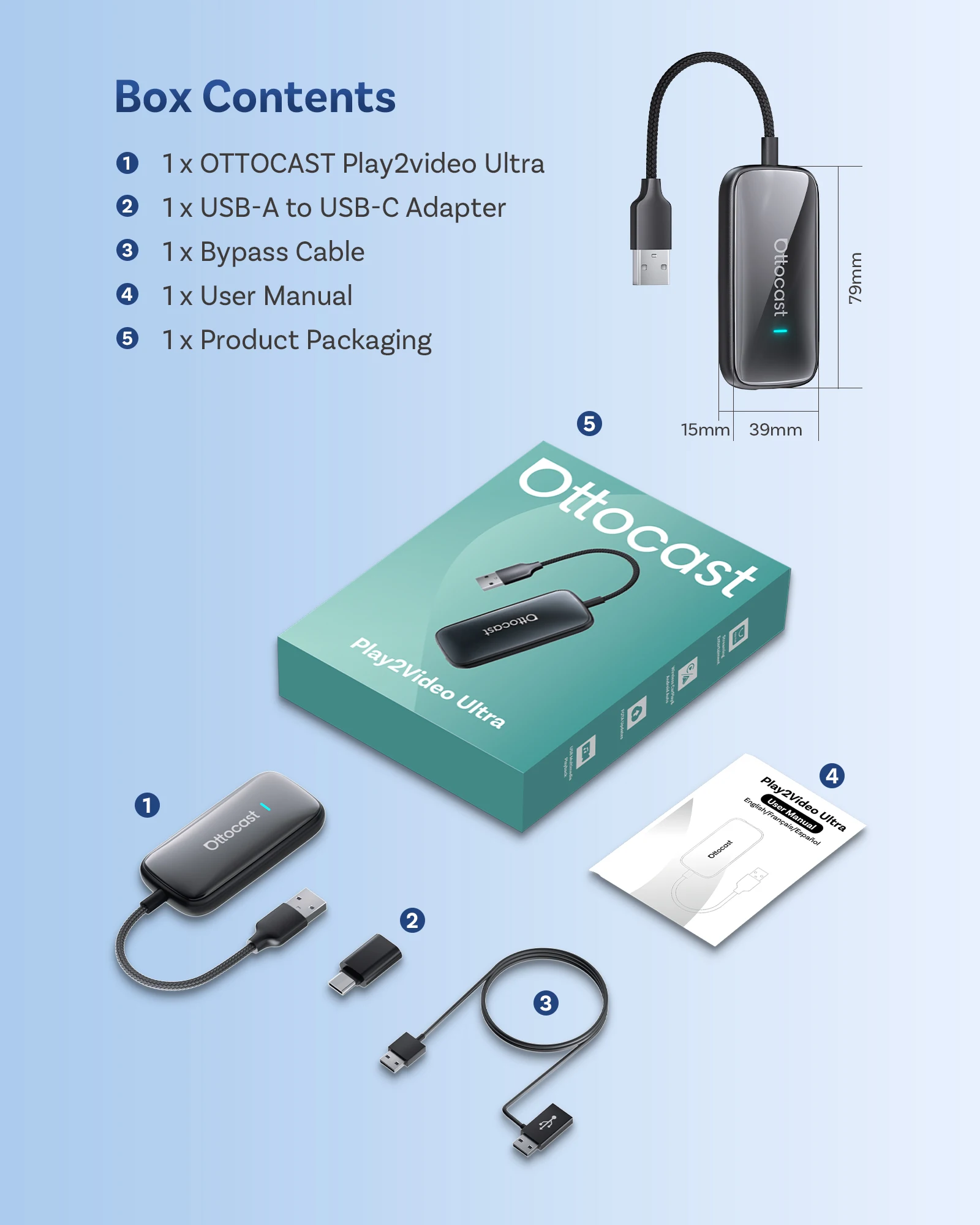 OTTOCAST Play2Video Ultra Kabelloses CarPlay AI Box Video-Streaming für Auto YouTube Netflix IPTV Plug&Play für Werks-Kabel-CarPlay – Detail 14