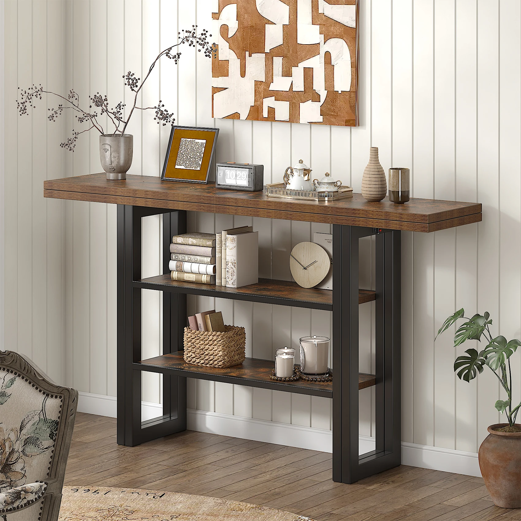 

Трехуровневый консольный столик, 55,1 дюйма, для прихожей, узкий столик за диван, современный столик для входной зоны