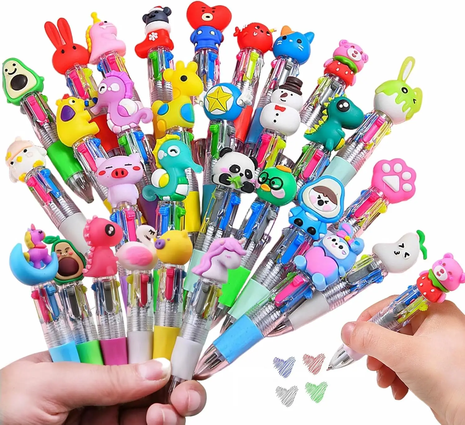 

12 Pcs Mini Multicolor Pens 4 in1 Kawaii Animal Party Ballpoint Pens for Birthdays and Children's Parties Cute Gifts