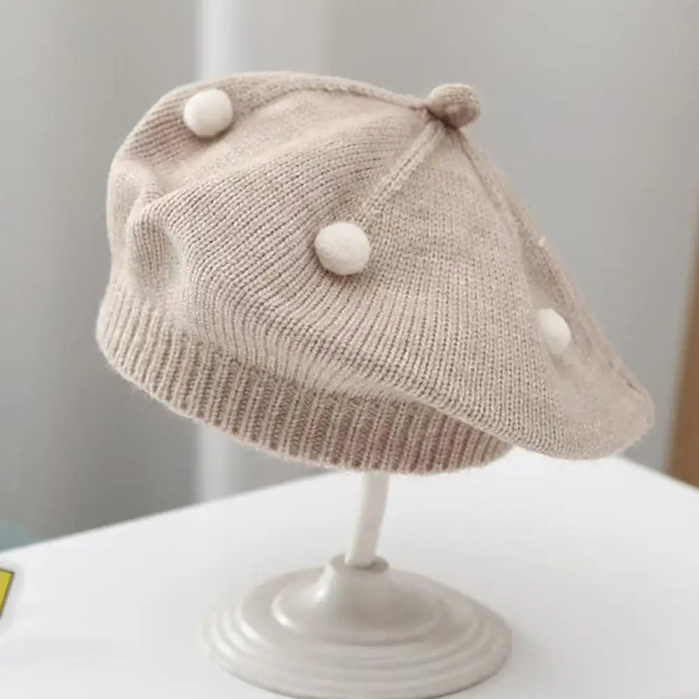 

Милый детский берет, стильный детский берет с плюшевым шариком, противоскользящая эластичная вязаная шапка, теплая осенне-зимняя шапка для малышей