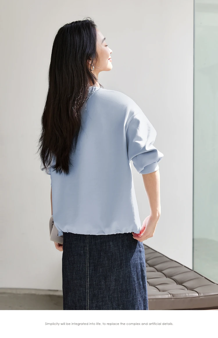 VIMLY 2 in 1 Women's Blue Sweatshirt Ladies Spring V-neck Long Sleeve Tops for Woman 2025 Casual Pullover Female Clothing A0296