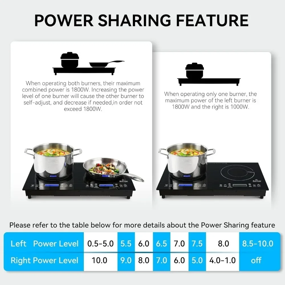 Electric Double Induction Cooker,  2 Burner Built-In Countertop, Sensor Touch Control, Portable Induction Cooktop