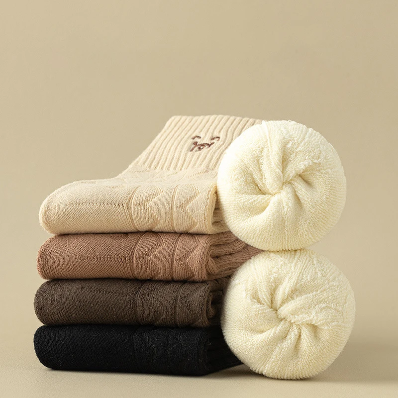 

5 Pairs Ladies' Socks Pack Japanese Kawaii Sweet Cute Simple Casual Versatile Winter Thick Warm Comfortable Floor Socks For Girl