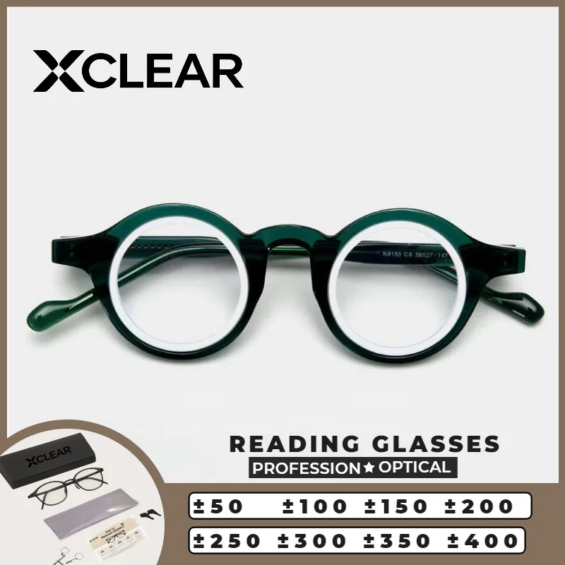 

XCLEAR Trendy Color Block Round Reading Glasses High Quality Acetate Skinny Face Prescription Glasses High-End Customized