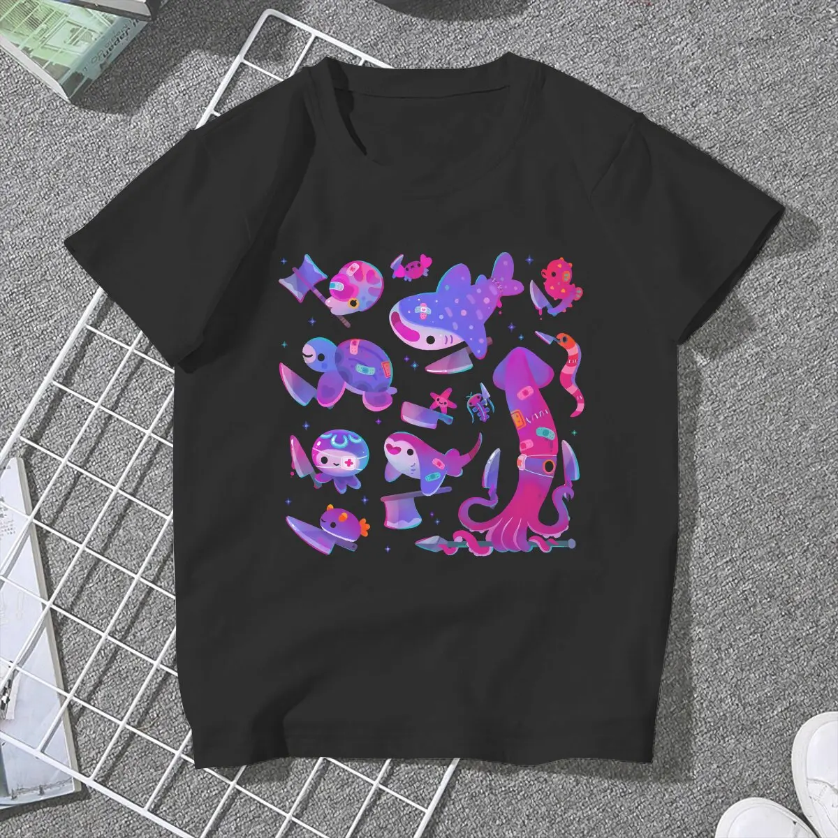 Stabby Marine Life Classic Animal One Hundred Fish Women T Shirt Fibre Gothic Crewneck Polyester TShirt