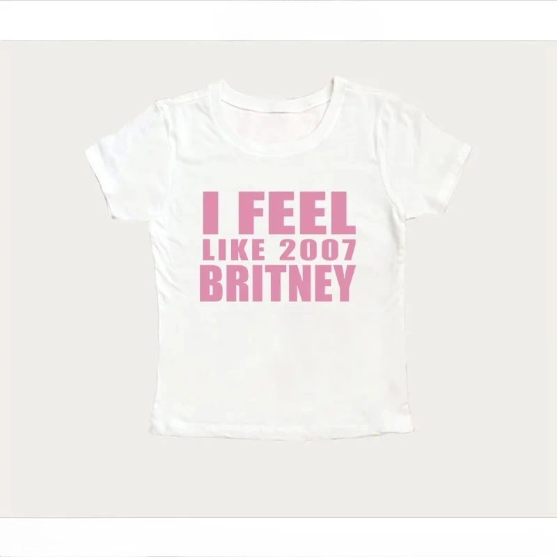 Y2K Lata 2000 Vintage Krótki Top z Nadrukiem Literowym Casualowy T-shirt z Krótkim Rękawem Modny Seksowny Top w Stylu Spicy Girl na Lato 2025 Odzież Damska