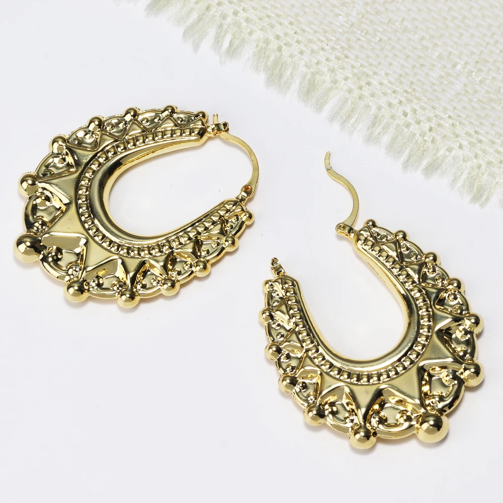 Luxury Quality Vintage Non Tarnish Womens Earrings 18K Gold Plated Waterproof Hypoallergenic Spikes Beads Fashion Hoop Earring
