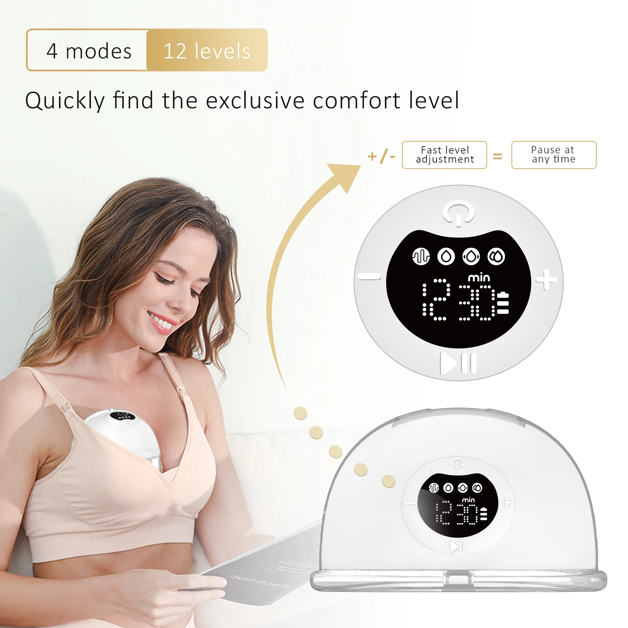 S39 Infant Feeding Bilateral Breast Pump Product Hands-free Drip Type Wearable Breast Pump with 4 Modes and 12 Gear Adjustment