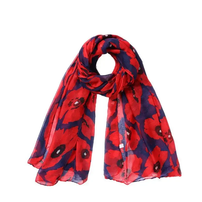 Nieuwste Damesmode Grote Poppy Print Sjaals En Sjaals Lange Zachte Bloemenprint Strand Foulard Wrap Hijab Sjaal Hoofdband 4 Kleur