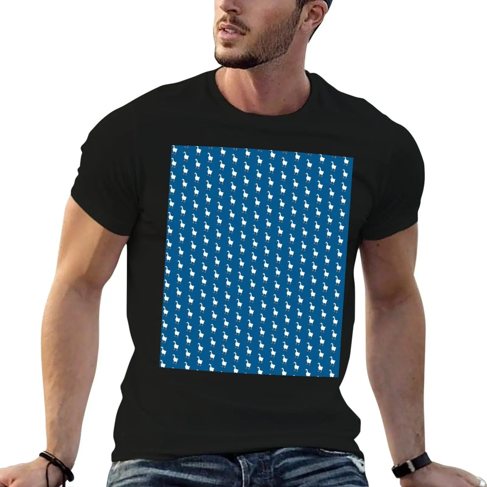 Goose Fever Pattern T-Shirt Minimalist Plain Crew Neck T-Shirt