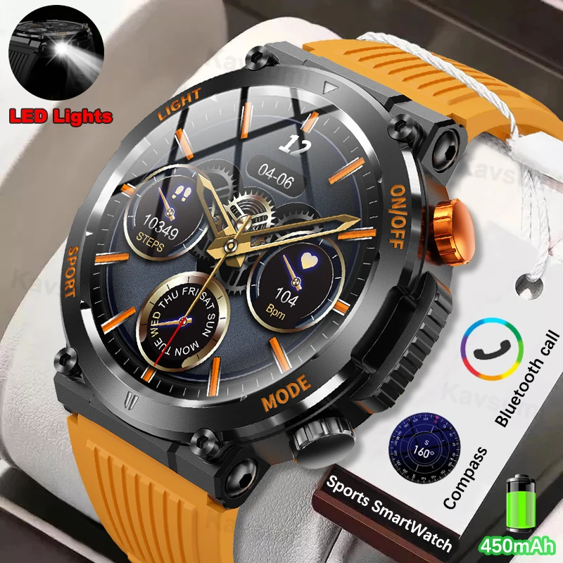 

New LED Illumination Outdoor Sports Smart Watch 450mAh Large Battery Health Tracking Compass Bluetooth Call Smartwatches For Men