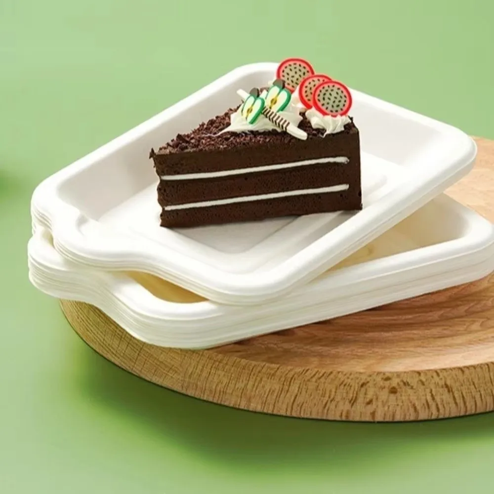 50Pcs New Disposable Paper Plates Thickened Lightweight Fruit Plate Square Small Bowl Tray Set Picnic Birthday Party