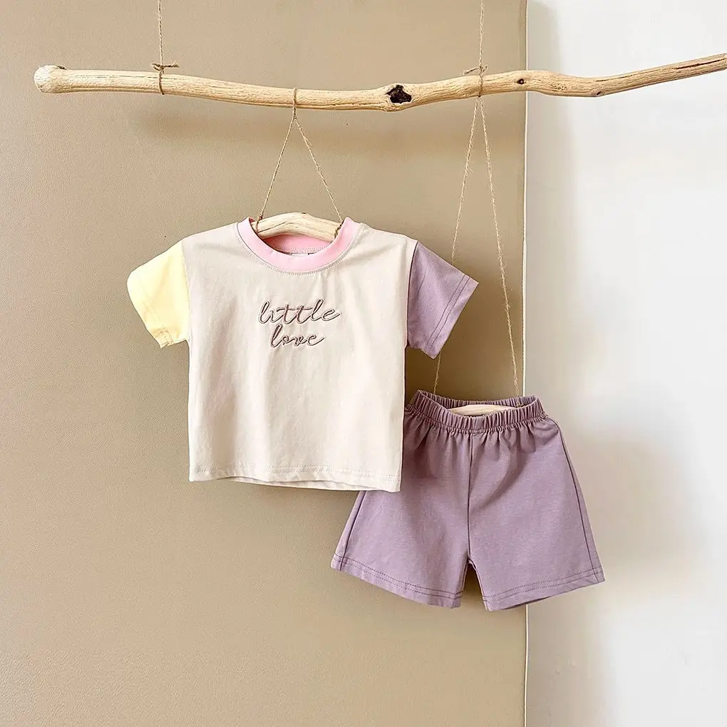 2024 Summer Baby Clothes Set Girl Clothes Newborn Baby Casual Embroidery Letters T-shirt Overall Suit Toddler Boys Infant Outfit