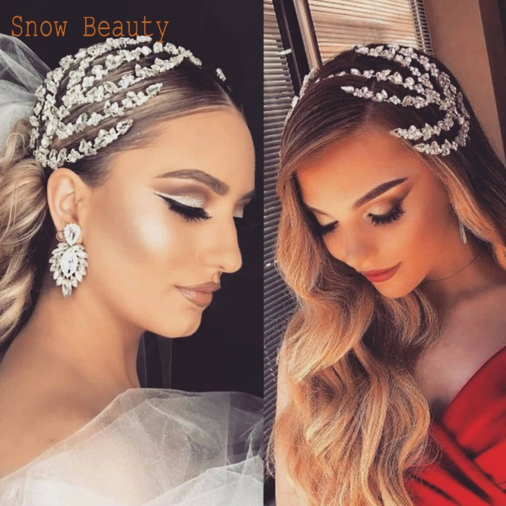 A254 Rhinestone Headband for Women Tiara Bridal Headpiece Bridal Headwear Wedding Hair Accessories Princess Crown Queen Diadem