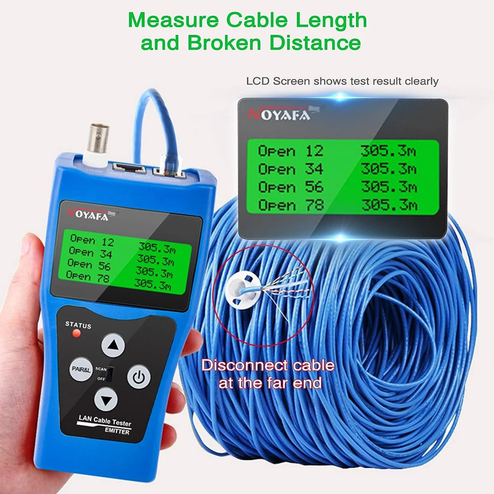 NOYAFA NF-308S Network Cable Tester Measure Length Wiremap Tester LCD Display Cable Tracker RJ45 RJ11 BNC Network Tester Tools