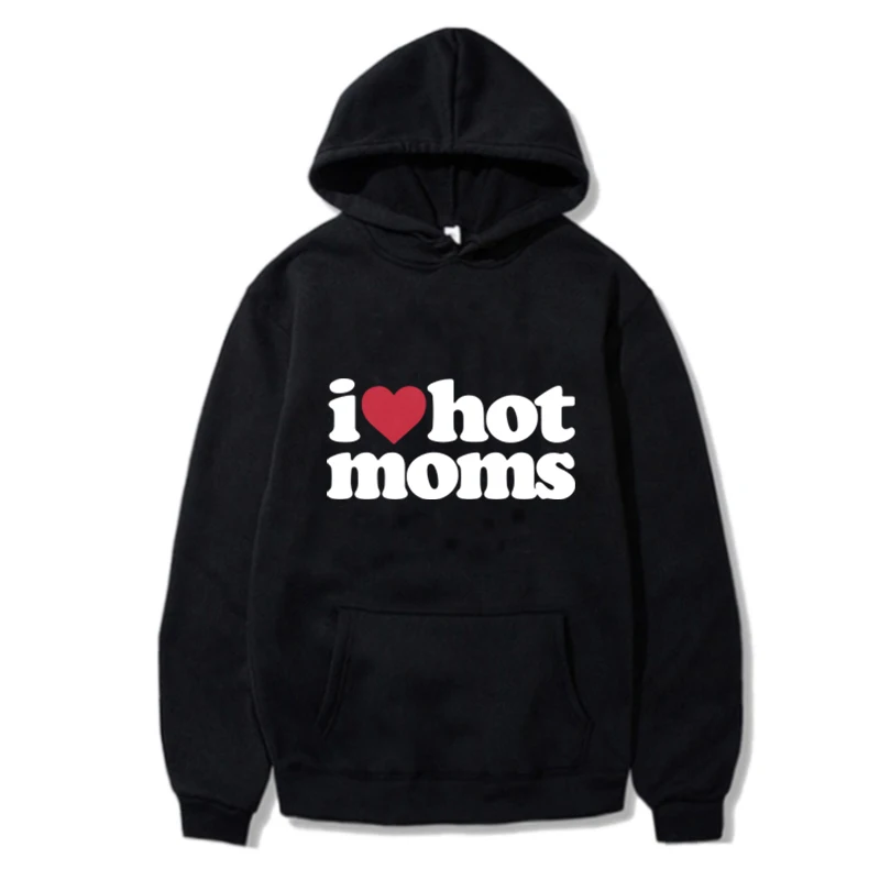 Funny I Love Hot Moms hoodie kebesaran Pria Wanita, kaus kasual huruf grafis bertudung Pullover Y2k Emo pakaian jalanan