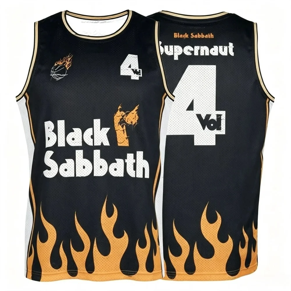 2026 Neues Black Sabbath Band Flammen-Motiv Basketball-Trikot Schnelltrocknendes Sport-Freizeit-Herren-T-Shirt Atmungsaktiv Familienoutfit – Detail 3