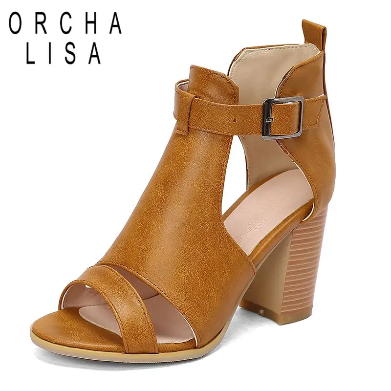 

ORCHA LISA 2025 Sexy Women Fashion Sandals Open Toe Chunky High Heels 8.5cm Buckle Strap Large Size 48 49 50 Summer Dating Shoes