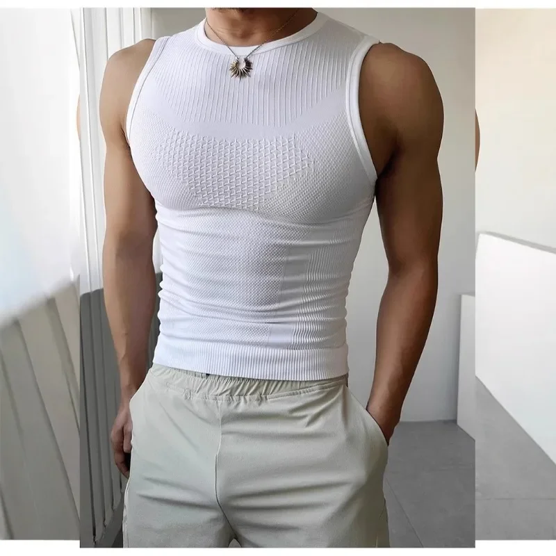 Summer Men's Sleeveless Vest Fitness Sports Vest Seamless High Elastic Breathable Sweat-wicking