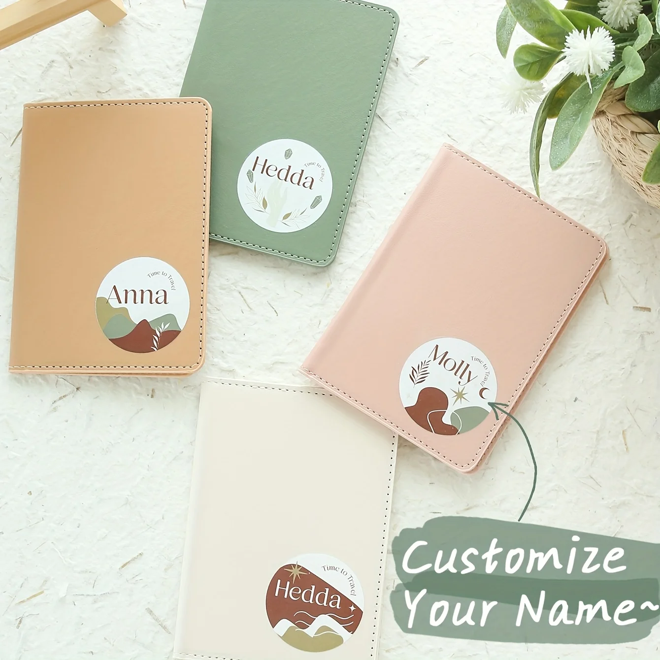 

1PC Personalized Name Boho Passport Cover Nature Inspired Passport Holder with Chic Pattern Custom Initials Passport Holder