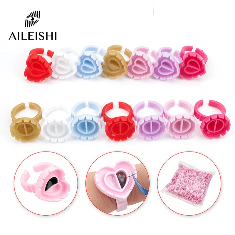 AILEISHI 100Pcs Disposable Eyelash Glue Fan Cup Rings Holder Container Tattoo Pigment Eyelash Extension Tools Lash Supplies