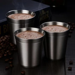 1/3 Pieces Double Wall Insulated Stainless Steel Espresso Cups 5oz Coffee Mugs Metal Drinking Cup 160ml for Home Outdoor Camping