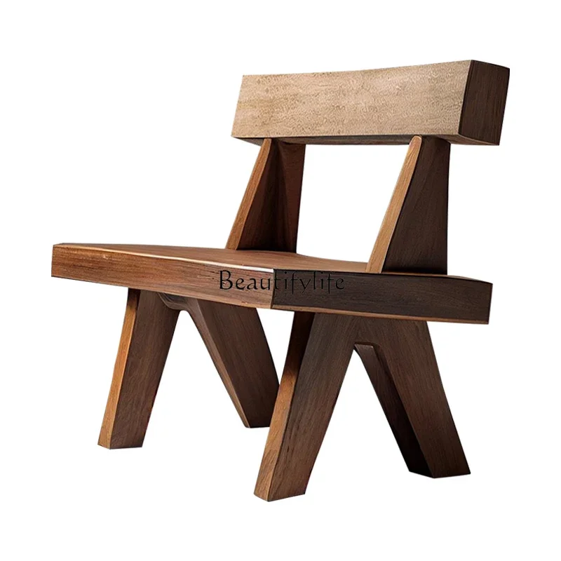 

XX39Wabi Sandy Wind Pure Solid Wood Retro Back Chair B & B Hotel Dining Table Bench