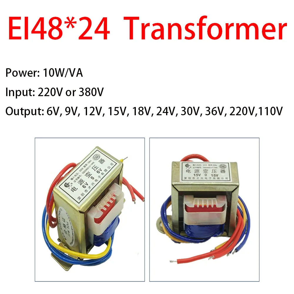 

AC 220/AC 380 to AC 6V-220V Output Voltage 10W EI48 Copper Core 50Hz~60Hz Single/Dual Voltage 2 Line Copper Power Transformer