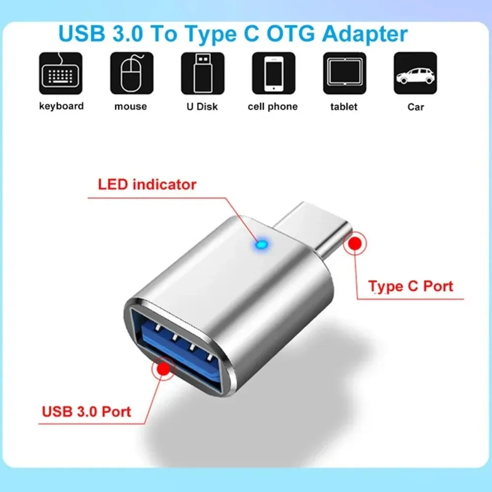 USB3.0 ke Tipe C Adaptor Pria USB A ke Konektor USBC Konverter Tipe C Adaptor Pengisi Daya Mobil untuk Ponsel MacBook