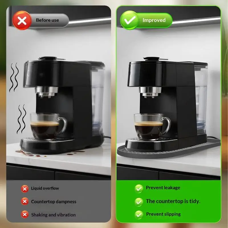 Non Slip Waterproof Silicone Coffee Mat with Raised Lip Food Grade Heat Resistant Pad for Home Kitchen Coffee Machine