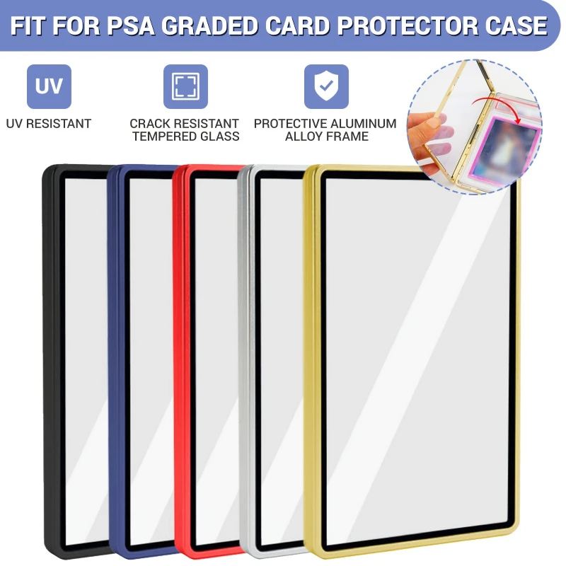 5 Pack Aluminum Magnetic For PSA Graded Card Slab Holders with UVR Tempered Glass Stackable UV Blocking Multi Color Combination