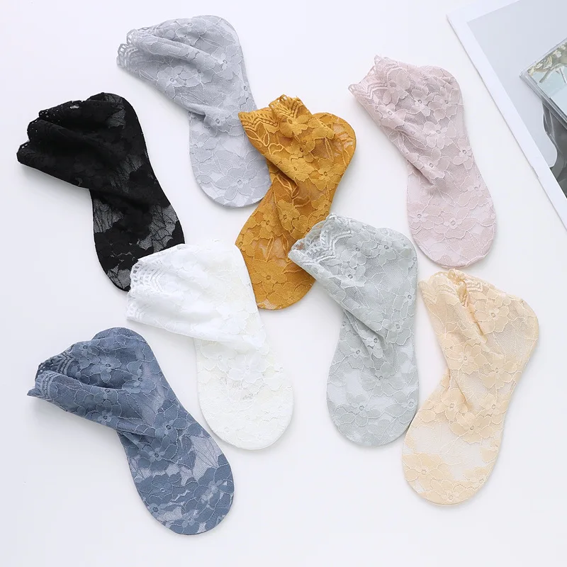 Ladies lace plum Bossom pattern invisible socks summer breathable hollow non-slip shallow tube socks thin ladies lace boat socks