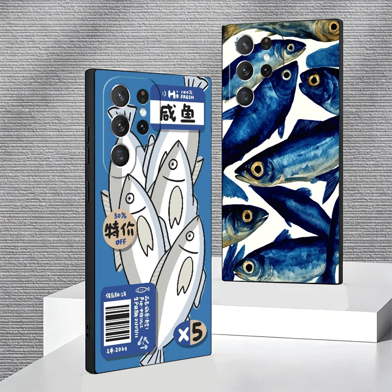 Soft Phone Case For Samsung Galaxy S24 S25 S26 Ultra Discounted Salted Fish S23 S22 Plus S21 FE S20 + Edge Black Cover Shell