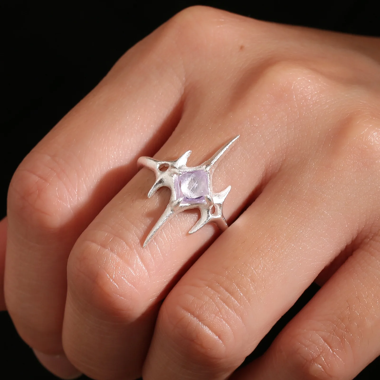 Women's 925 Sterling Silver Four-Pointed Star Zircon Ring